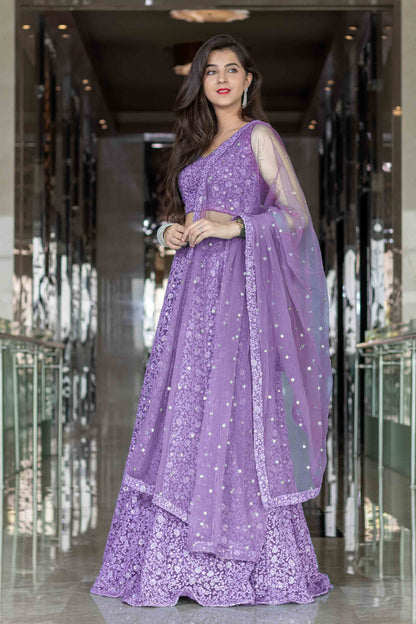 Lavender Thread Work Lehenga