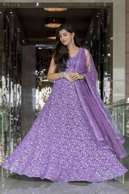 Lavender Thread Work Lehenga