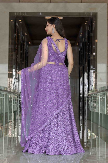 Lavender Thread Work Lehenga