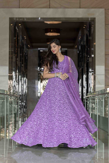 Lavender Thread Work Lehenga