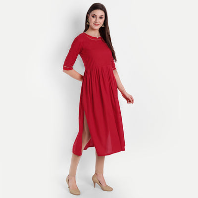 Women's Red Viscose Rayon Kurti - Label Shaurya Sanadhya