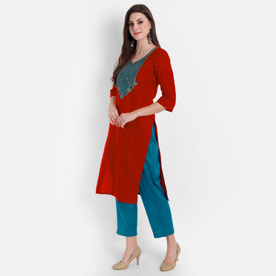 Women's Red Cotton Kurti - Label Shaurya Sanadhya