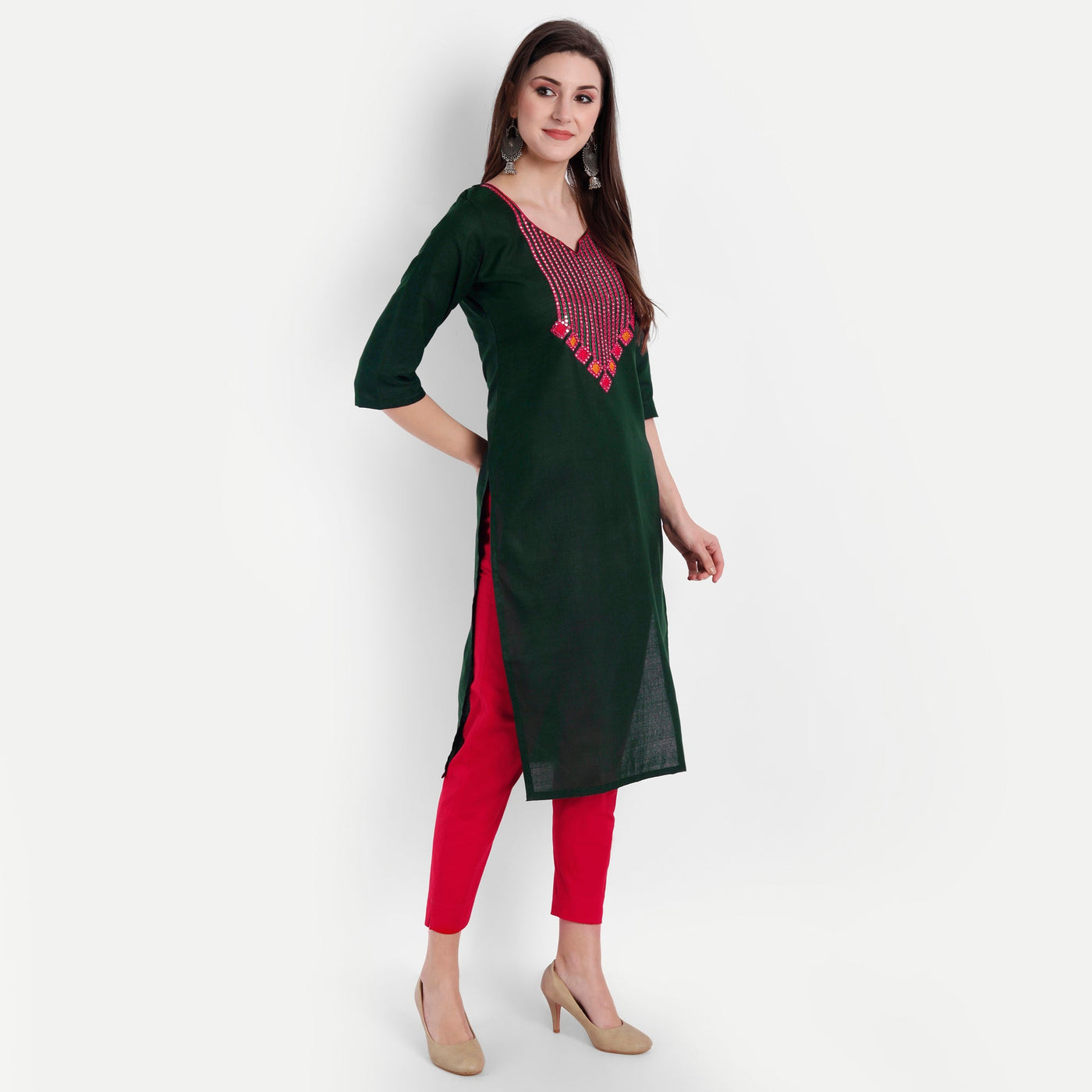 Women's Green Cotton Kurti - Label Shaurya Sanadhya