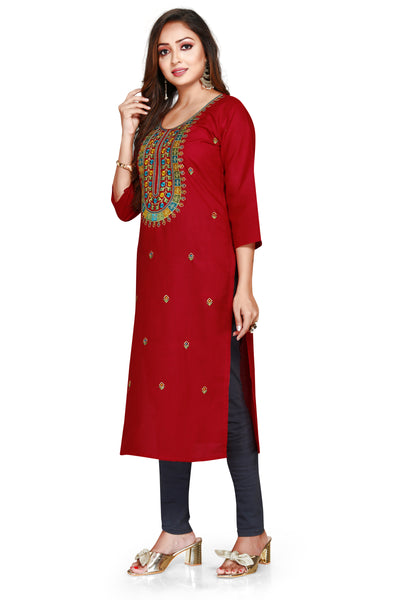 Women's Red Cotton Kurti - Label Shaurya Sanadhya