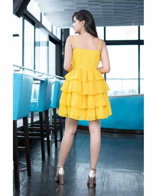 Yellow Ruffle Short Dress