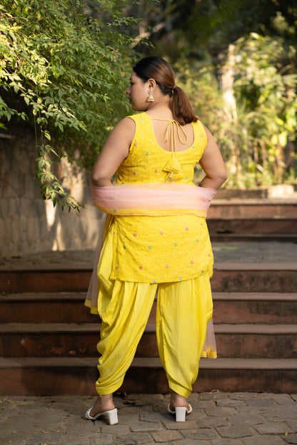 Plus Size Yellow And Pink Patialla Set