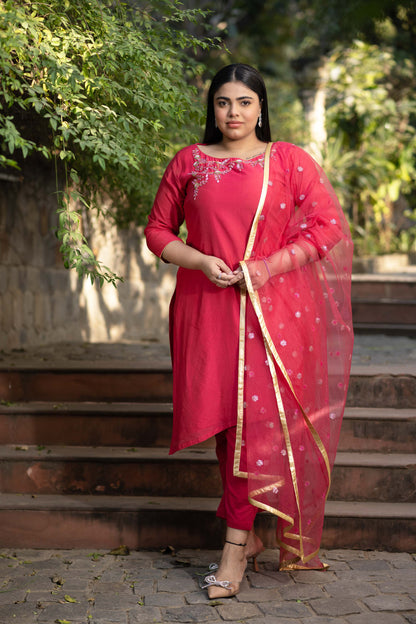 Plus Size Hand Work Pink Kurta Set
