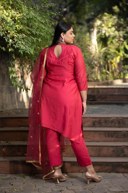 Plus Size Hand Work Pink Kurta Set