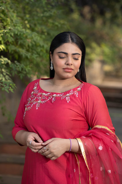 Plus Size Hand Work Pink Kurta Set