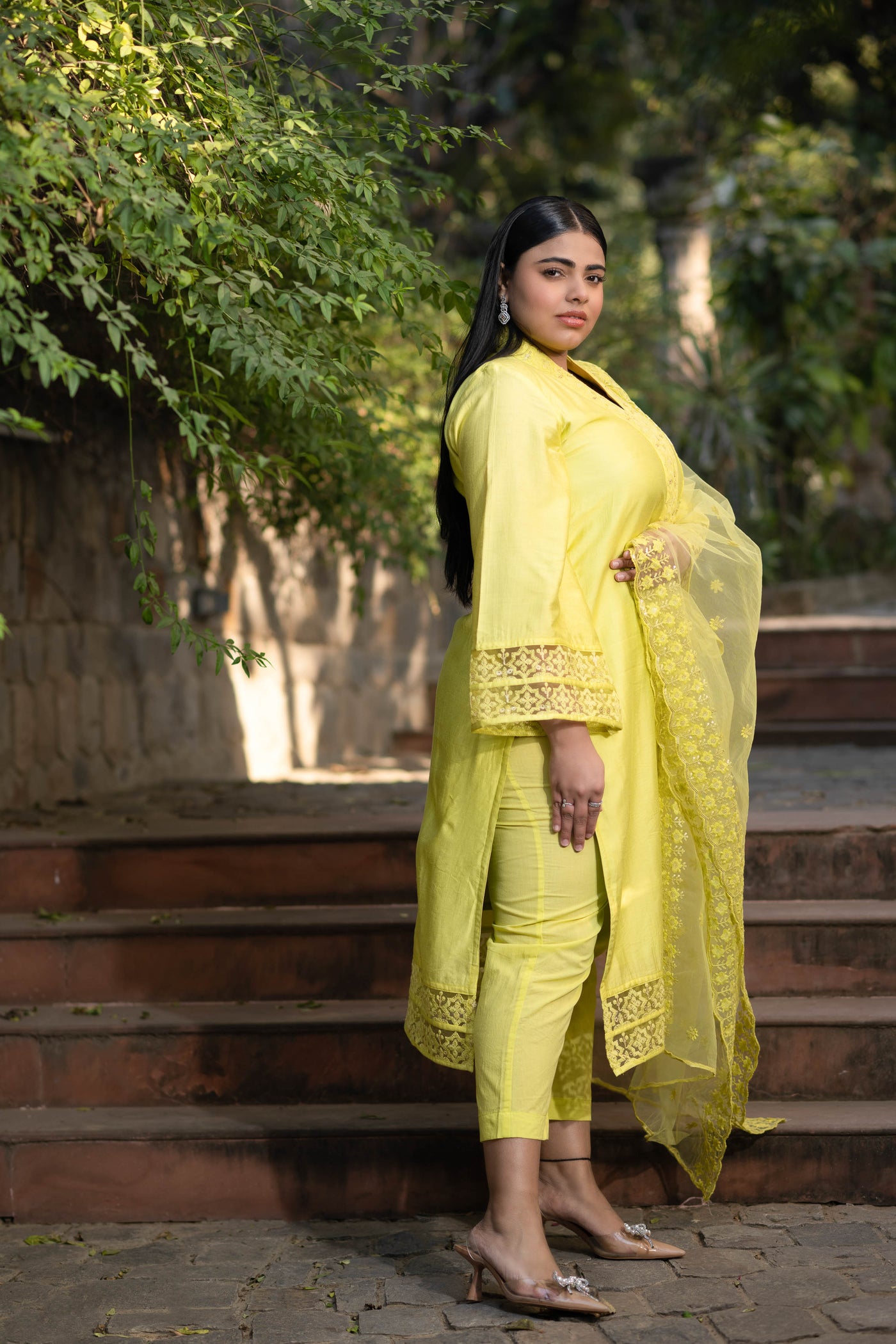 Plus Size Lime Green Kurta With Lace Work