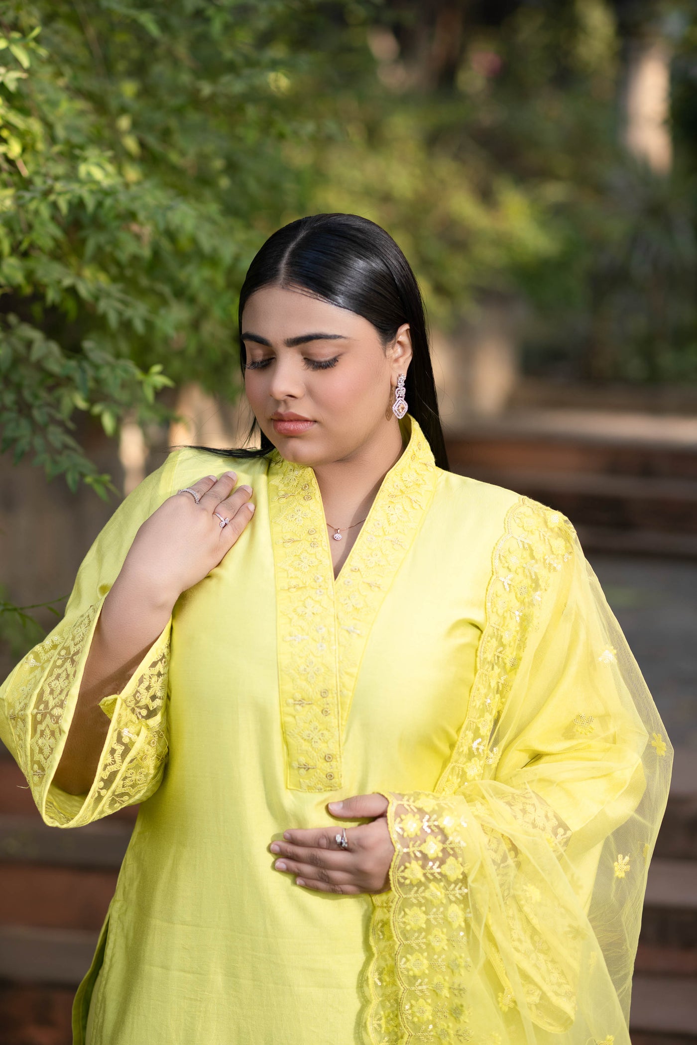 Plus Size Lime Green Kurta With Lace Work