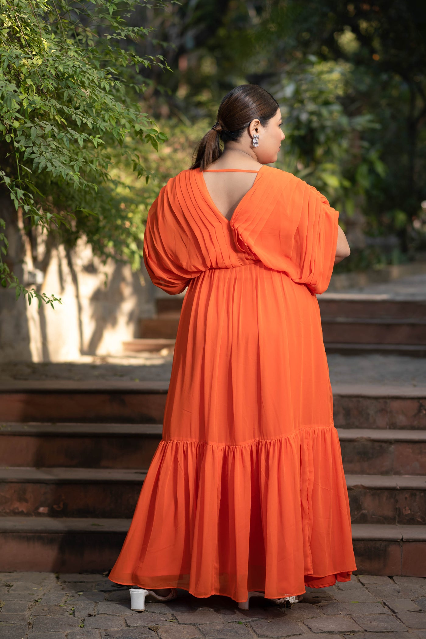 Plus Size Orange Pleated Gown
