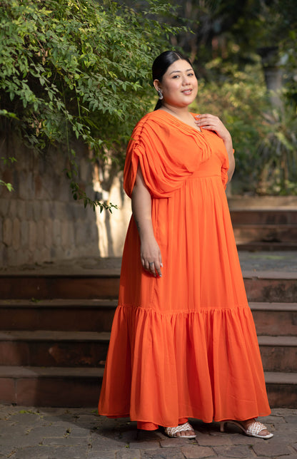 Plus Size Orange Pleated Gown