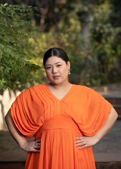 Plus Size Orange Pleated Gown