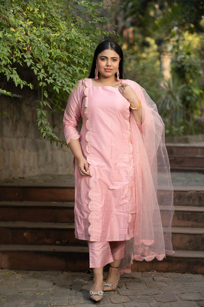 Plus Size Peach Lace Kurta Set
