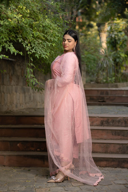 Plus Size Peach Lace Kurta Set