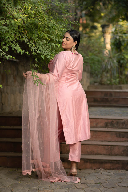 Plus Size Peach Lace Kurta Set