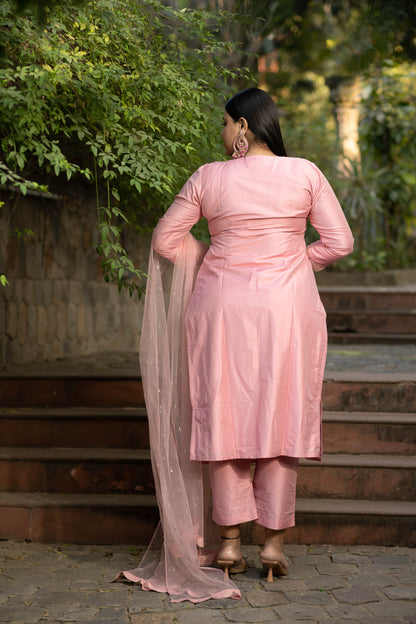 Plus Size Peach Lace Kurta Set