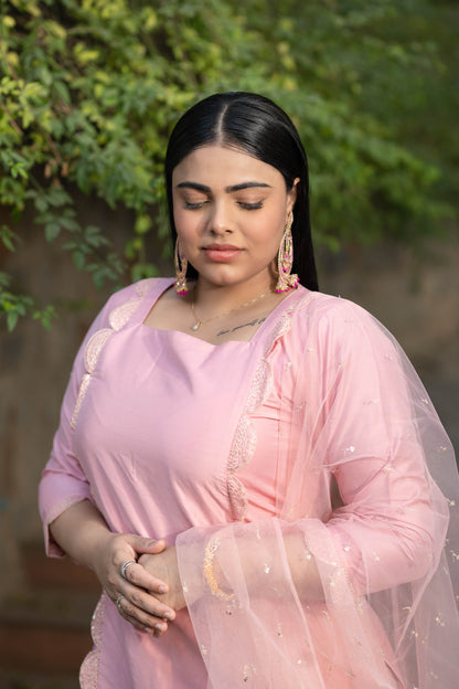 Plus Size Peach Lace Kurta Set
