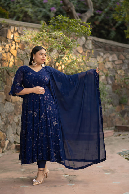 Plus Size Imperial Blue Anarkali Set