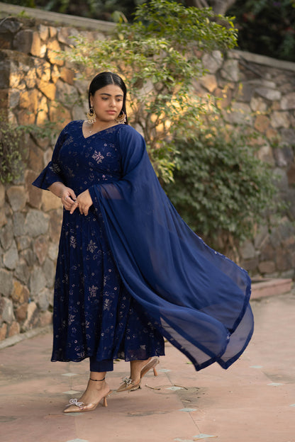 Plus Size Imperial Blue Anarkali Set