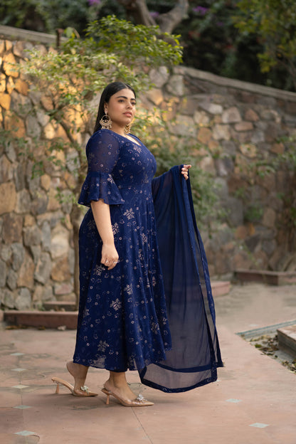 Plus Size Imperial Blue Anarkali Set