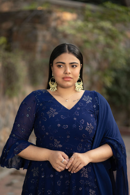 Plus Size Imperial Blue Anarkali Set