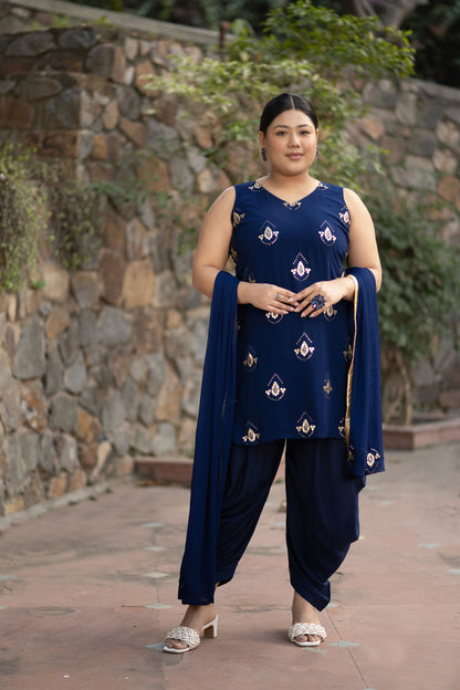 Plus Size Deep Blue Patialla Set