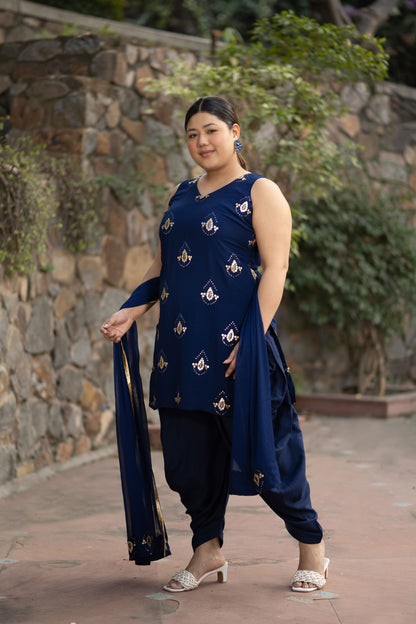 Plus Size Deep Blue Patialla Set