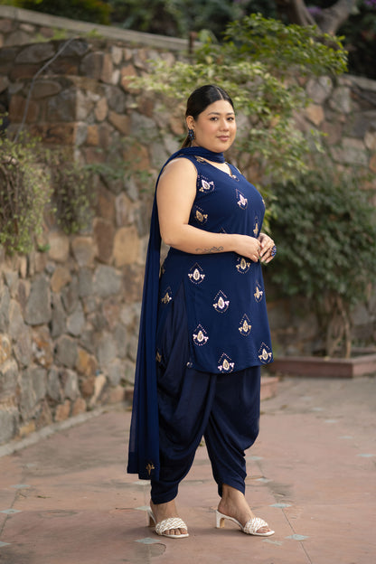 Plus Size Deep Blue Patialla Set
