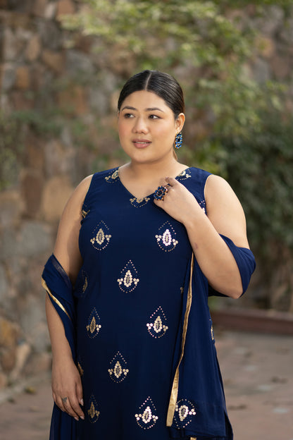 Plus Size Deep Blue Patialla Set