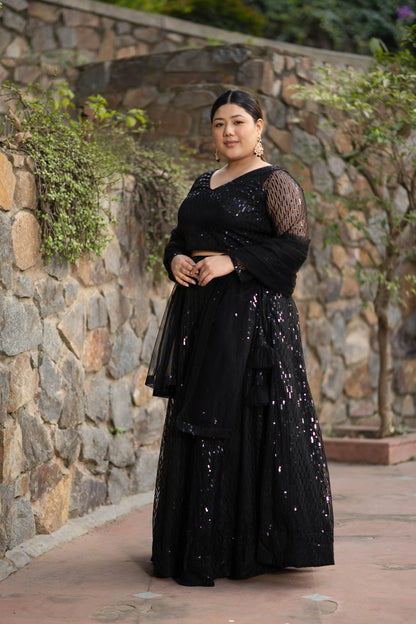 Plus Size Black Lehenga Choli Set