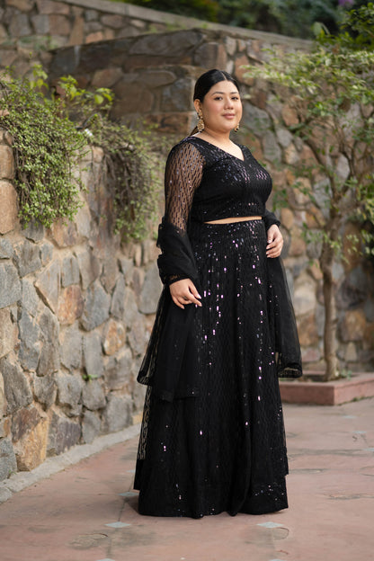 Plus Size Black Lehenga Choli Set