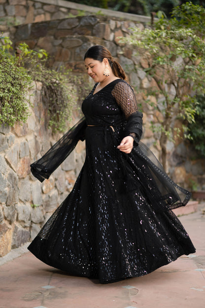 Plus Size Black Lehenga Choli Set