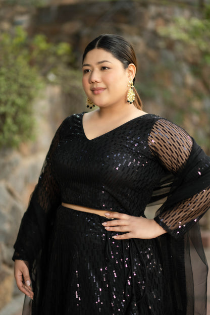 Plus Size Black Lehenga Choli Set