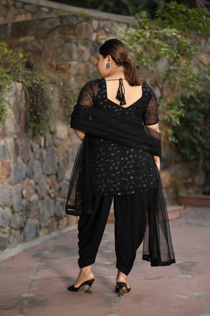 Plus Size Black And Golden Patialla