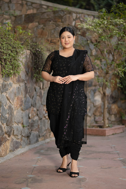 Plus Size Black And Golden Patialla