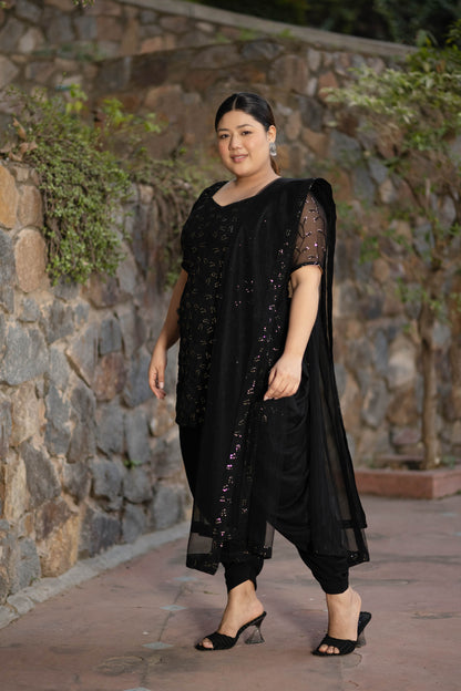 Plus Size Black And Golden Patialla